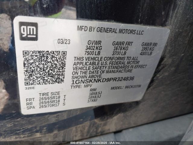 1GNSKNKD9PR324836 Chevrolet Tahoe 4wd Lt