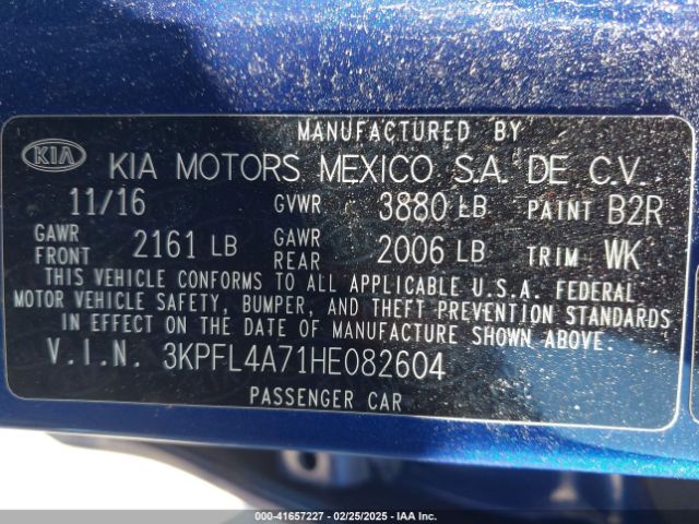 3KPFL4A71HE082604 KIA FORTE LX