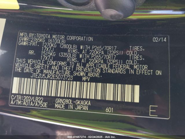 JTEZU5JR2E5073723 Toyota 4runner Sr5 Premium