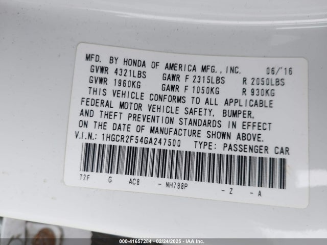 1HGCR2F54GA247500 Honda Accord Sport