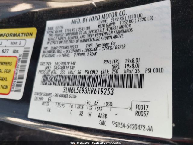 3LN6L5E93HR619253 Lincoln Mkz Reserve
