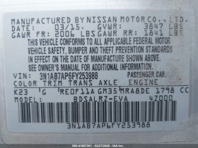3N1AB7AP6FY253988 Nissan SENTRA SR