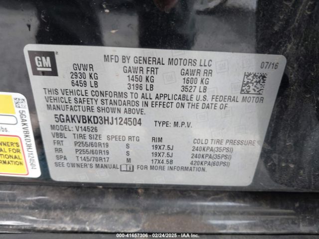 5GAKVBKD3HJ124504 Buick Enclave Leather