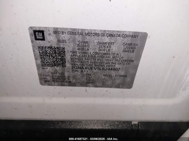 2GNAXUEV5L6244807 Chevrolet Equinox Awd Lt 1.5l Turbo