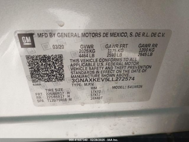 3GNAXKEV5LL272574 Chevrolet Equinox Fwd Lt 1.5l Turbo