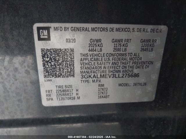 3GKALMEV3LL275686 GMC Terrain Fwd Sle