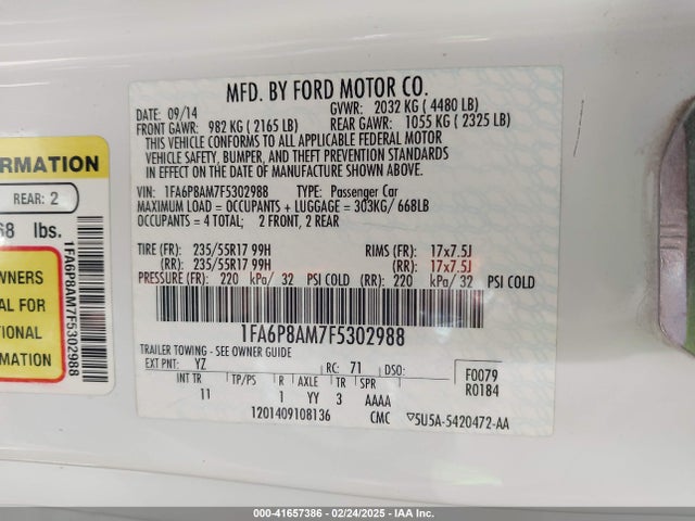 Ford Mustang V6 2015 1FA6P8AM7F5302988 Image 9