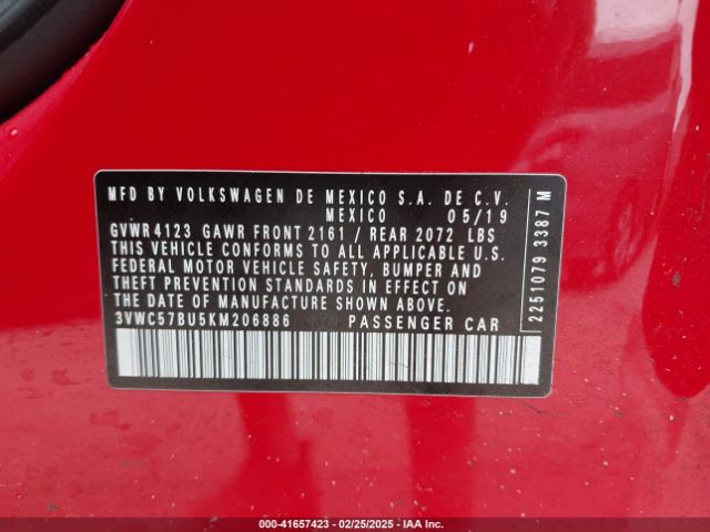 3VWC57BU5KM206886 Volkswagen Jetta 1.4t R-line/1.4t S/1.4t Se