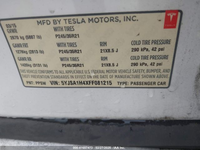 5YJSA1H4XFF081215 Tesla Model S 85d/p85d