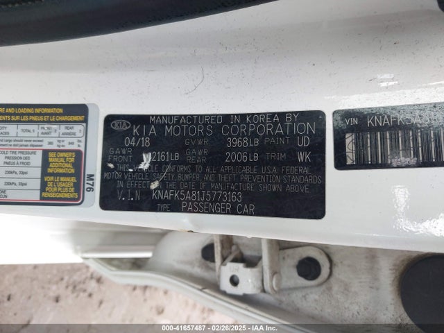 KNAFK5A81J5773163 KIA FORTE LX