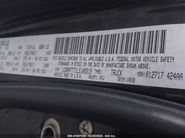 1C6RR7TT1LS109319 RAM 1500 Classic Slt  4x4 6'4 Box