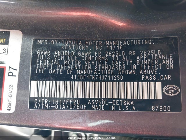 Toyota CAMRY SE 2017 4T1BF1FK7HU711250 Image 9