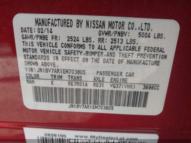 JN1BV7AR1EM703805 Infiniti Q50 Premium