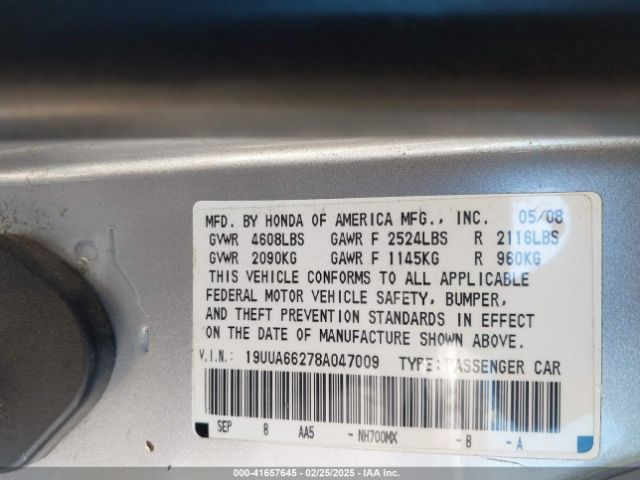 2008 ACURA TL 19UUA66278A047009 Photo 8