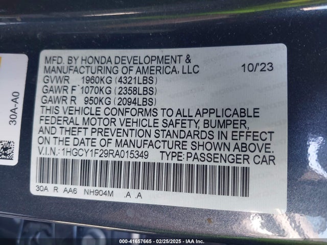 1HGCY1F29RA015349 Honda ACCORD LX
