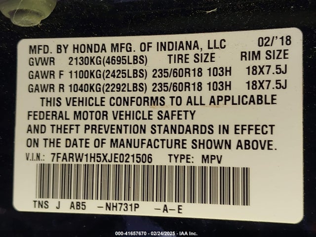 Honda CR-V EX 2018 7FARW1H5XJE021506 Image 9