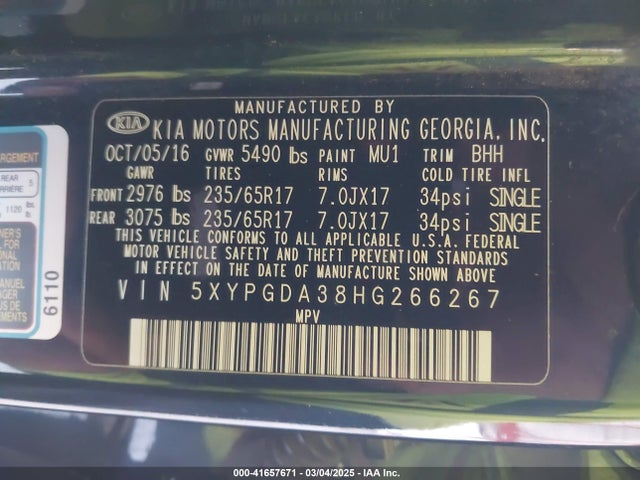 KIA Sorento 2.4l Lx 2017 5XYPGDA38HG266267 Image 9