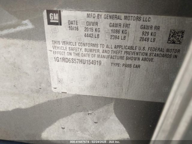 1G1RD6S57HU154919 Chevrolet l3a - di: direct injectio, vvt: variable valve timing, hybrid, gen 1