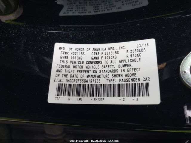 1HGCR2F55GA157935 Honda Accord Sport