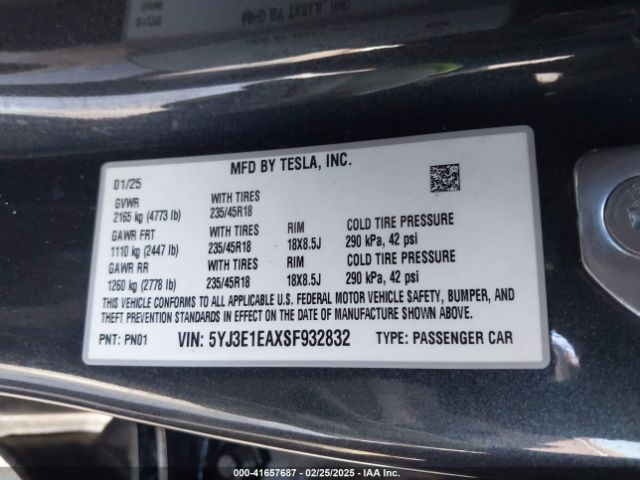 5YJ3E1EAXSF932832 Tesla Model 3 Long Range Rear-wheel Drive