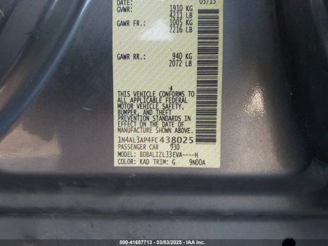 Nissan Altima 2.5 Sv 2015 1N4AL3AP4FC438025 Image 9