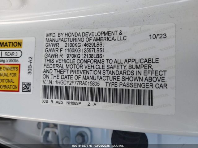 1HGCY2F77RA015805 Honda Accord Hybrid Sport-l