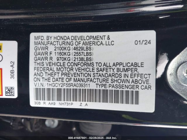 1HGCY2F55RA039311 Honda Accord Hybrid Sport