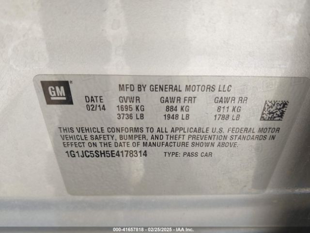 1G1JC5SH5E4178314 Chevrolet Sonic Lt Auto