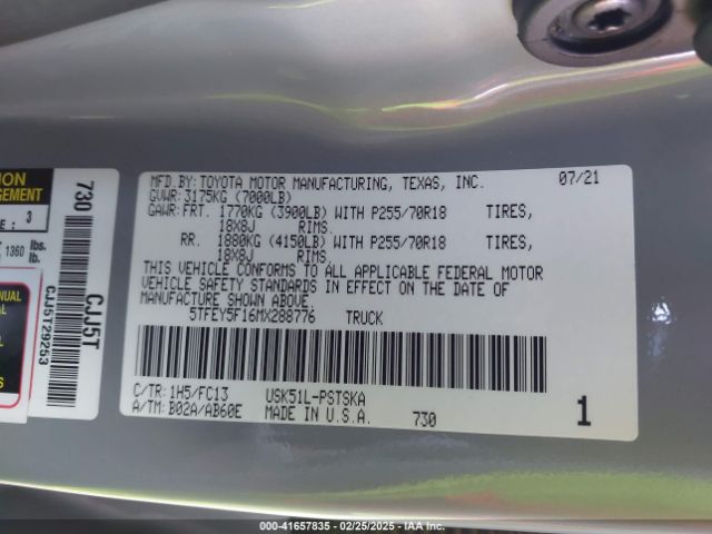 5TFEY5F16MX288776 Toyota Tundra Sr5