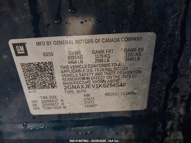 2GNAXJEV1K6254540 Chevrolet EQUINOX LT