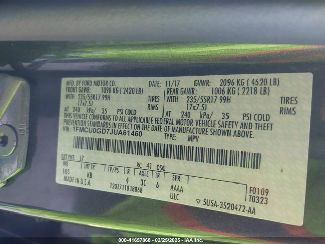 1FMCU0GD7JUA61460 Ford ESCAPE SE