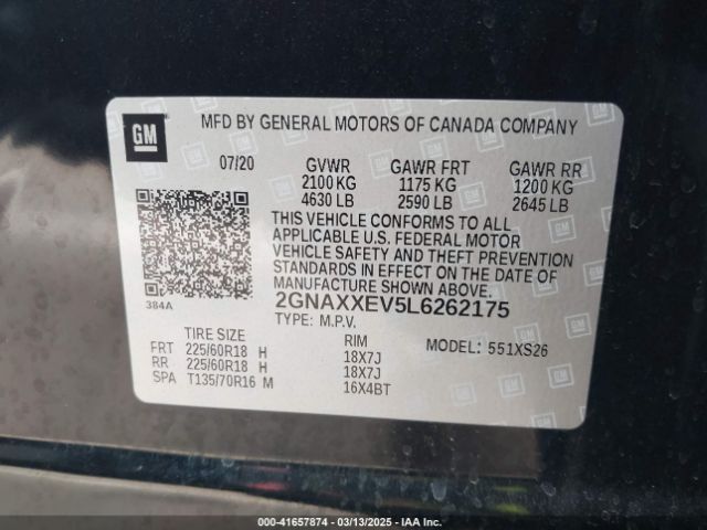 2GNAXXEV5L6262175 Chevrolet Equinox Awd Premier 1.5l Turbo