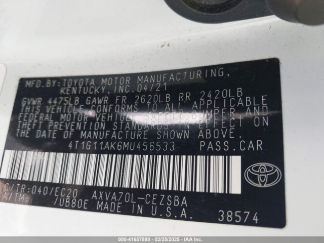 4T1G11AK6MU456533 Toyota Camry Se Nightshade Edition