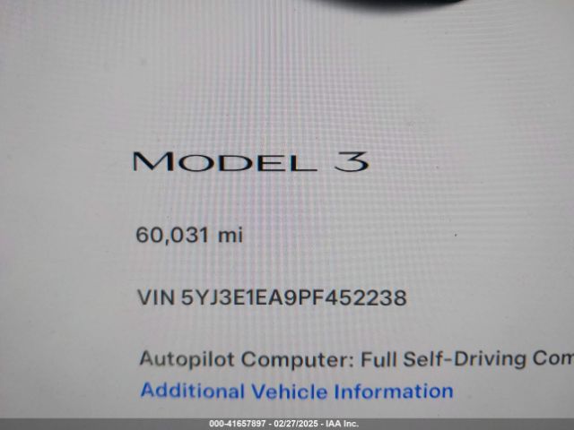 5YJ3E1EA9PF452238 Tesla Model 3 Rear-wheel Drive