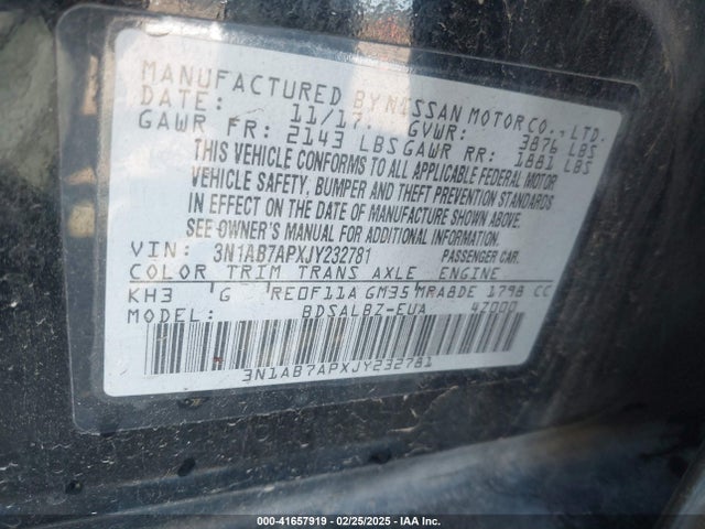 3N1AB7APXJY232781 Nissan SENTRA S