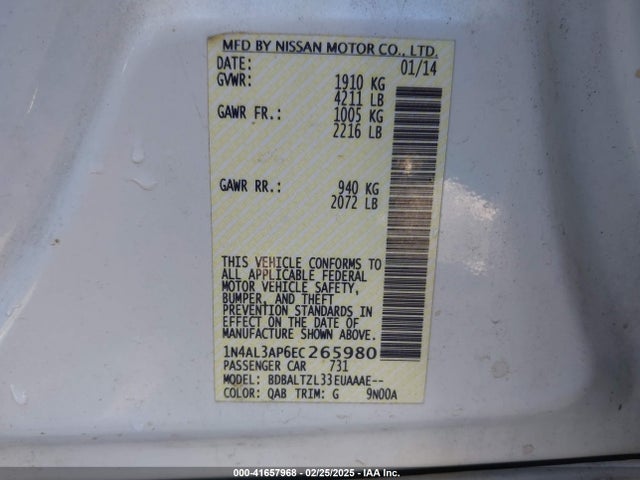 Nissan Altima 2.5 Sv 2014 1N4AL3AP6EC265980 Image 9