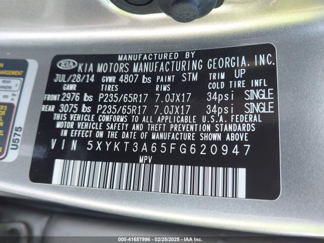 KIA SORENTO LX 2015 5XYKT3A65FG620947 Image 9