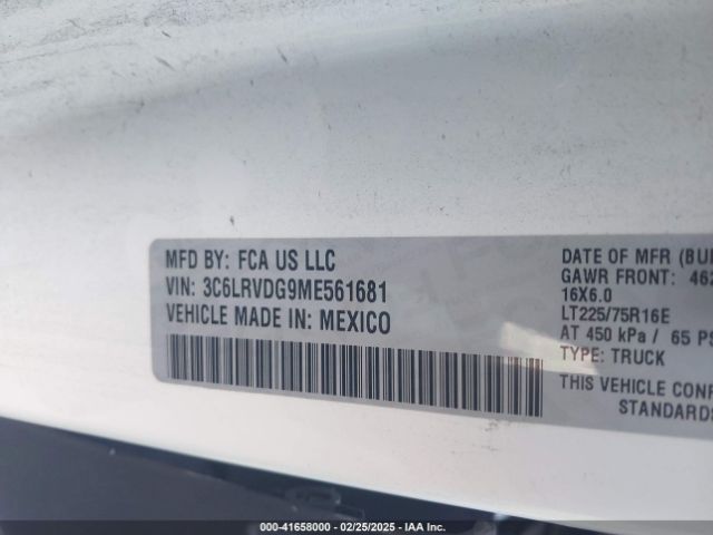 3C6LRVDG9ME561681 RAM Promaster 2500 High Roof 159 Wb