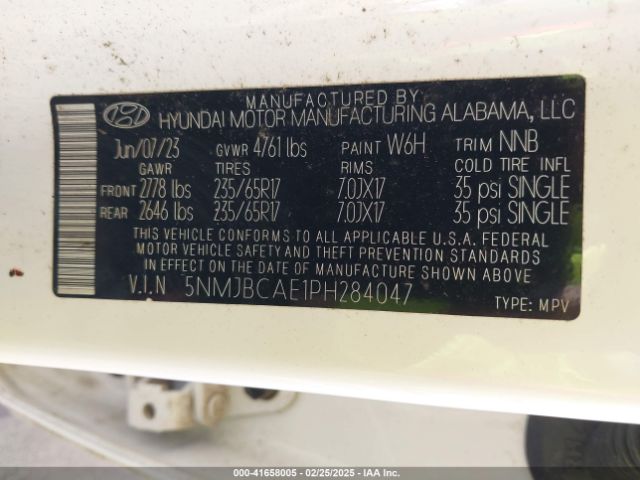 5NMJBCAE1PH284047 Hyundai TUCSON SEL