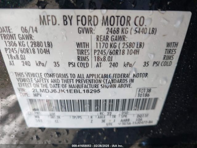 2LMDJ6JK1EBL18295 Lincoln MKX