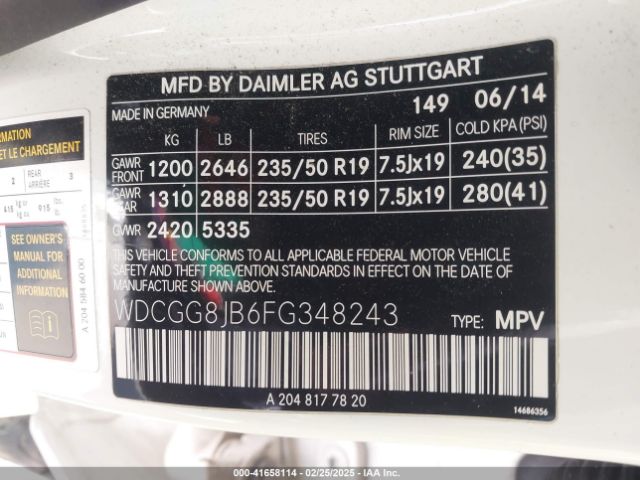 WDCGG8JB6FG348243 Mercedes-Benz Glk 350 4matic