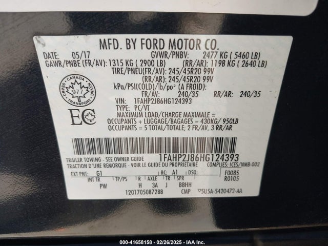 1FAHP2J86HG124393 Ford Taurus Limited