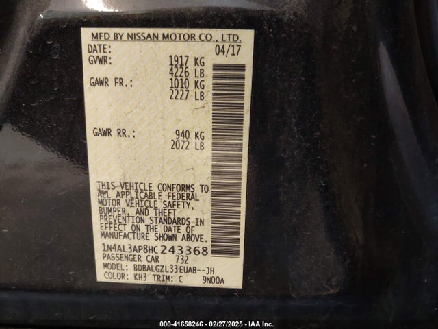 1N4AL3AP8HC243368 Nissan Altima 2.5 S