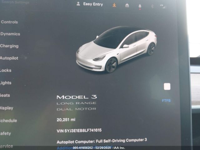 5YJ3E1EB8LF741615 Tesla Model 3 Long Range Dual Motor All-wheel Drive