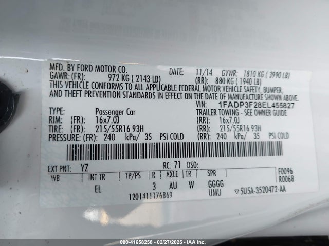 1FADP3F28EL455827 Ford FOCUS SE
