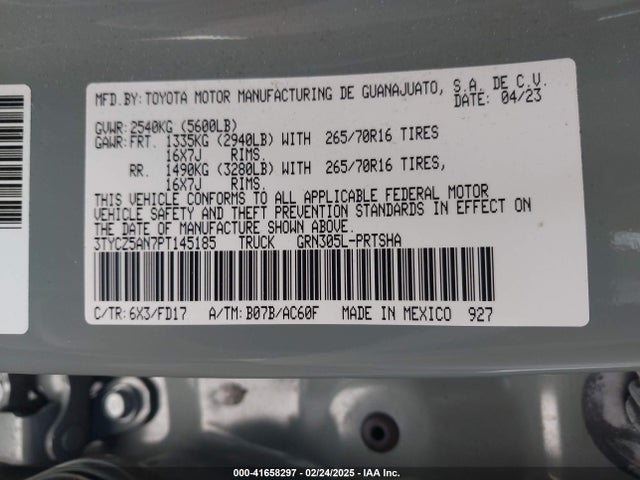 3TYCZ5AN7PT145185 Toyota Tacoma Sr V6/sr5 V6/trail Edition/trd Off Road/trd Pro/trd Sport