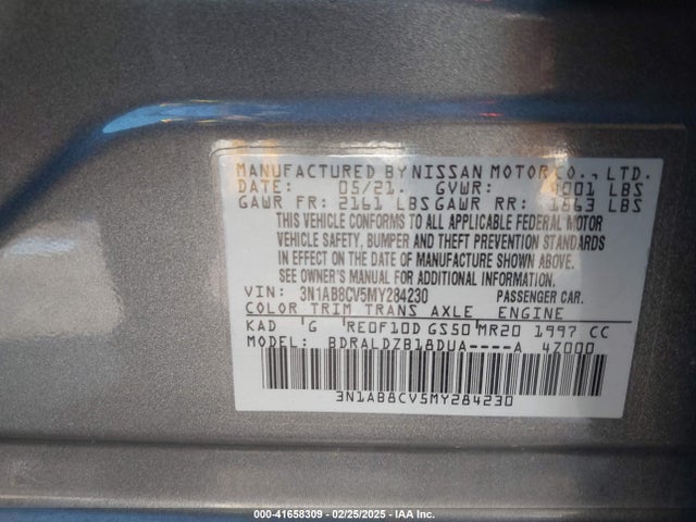 3N1AB8CV5MY284230 Nissan Sentra Sv Xtronic Cvt