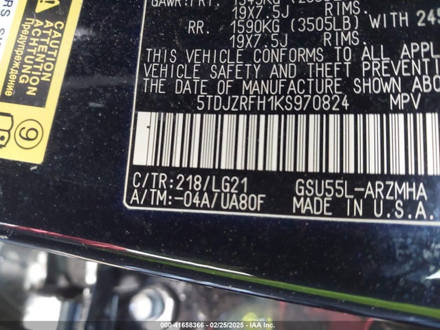 5TDJZRFH1KS970824 Toyota Highlander Se