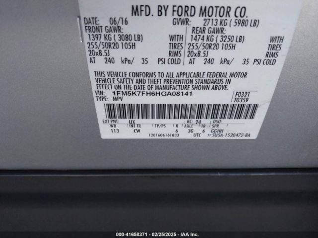 2017 FORD EXPLORER 1FM5K7FH6HGA08141 Photo 8