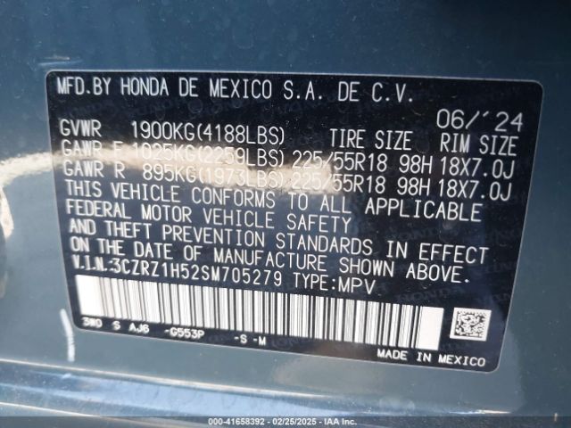 3CZRZ1H52SM705279 Honda Hr-v 2wd Sport